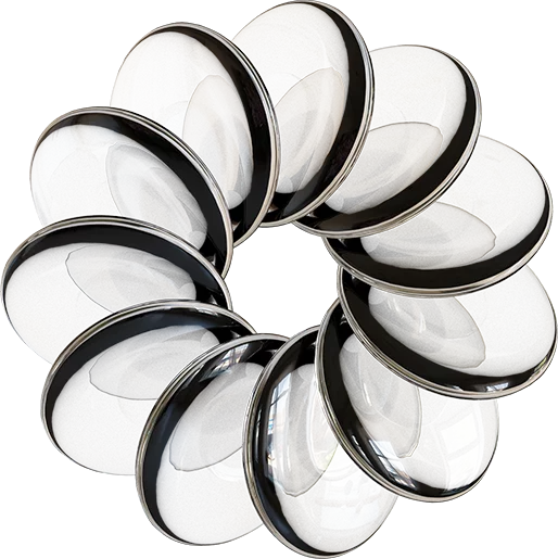 Набор линз DL 6000 Pro 4, расположенных в круге, с отражающей поверхностью.